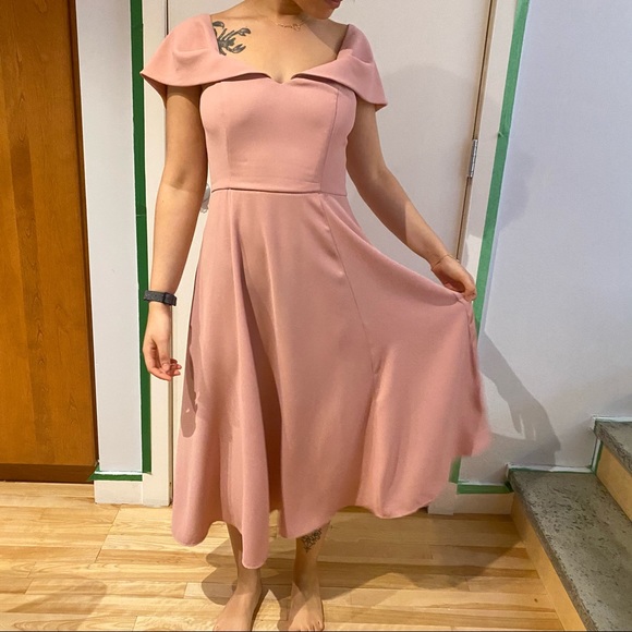 ASOS Bardot Fold Over Midi Prom Dress - Picture 5 of 8